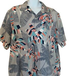 Tommy Bahama Gray and Blue Leaf Print Shirt
